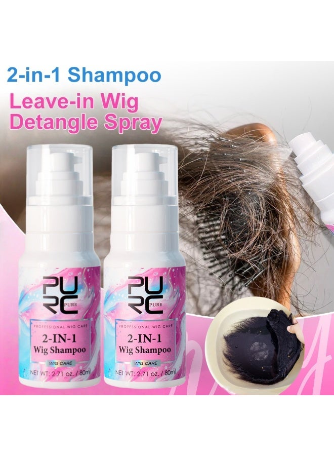 PURE 2-PACKS 2-in-1 No-rinse Wig Shampoo Spray, Smooths and Prevents Tangling, Cleanses and Nourishes in One 80ml*2 - Image 1